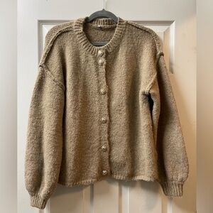 Cozy Tan Button-Up Sweater